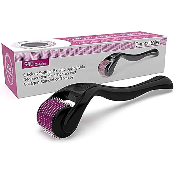 Derma Premium Derma Roller with Free carry case, for & Male Pattern Baldness, Anti-Ageing, Cellulite, Scars & Stretch Marks- 540 needles (0.5mm)- Black - Image 1